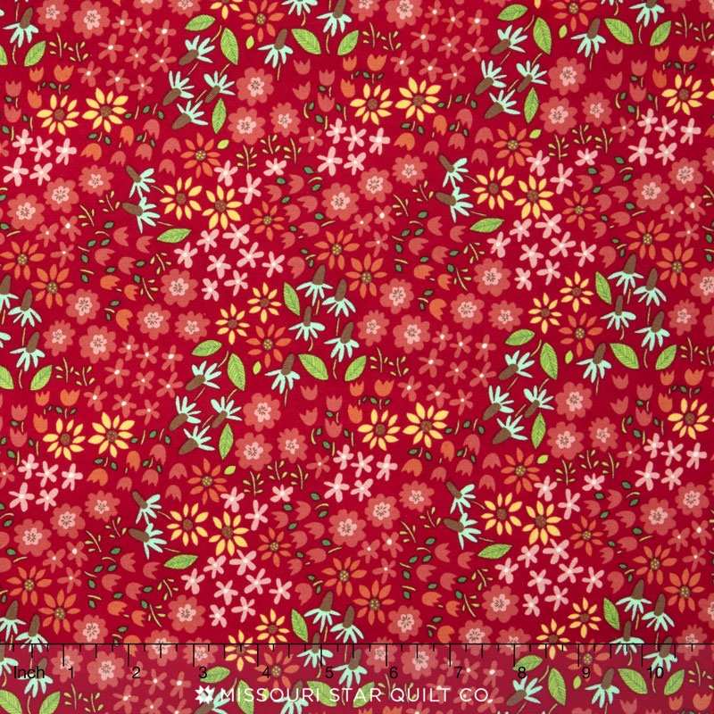 Farm Fun - Wild Flowers Tractor Red Yardage