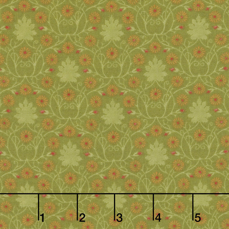 Voysey - Scrolling Daisies 1900 Olive Yardage