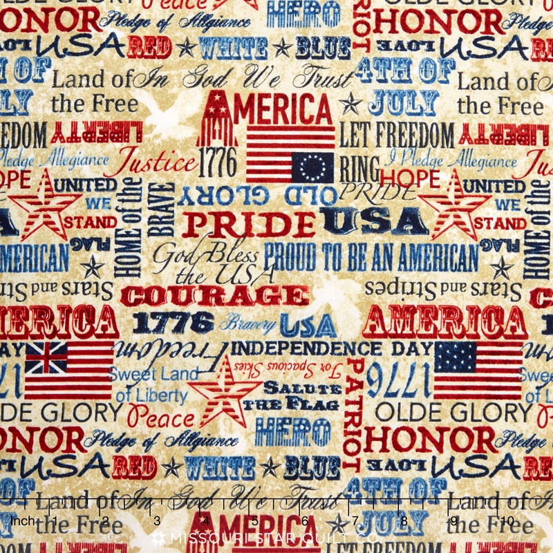 Stonehenge - Old Glory Stars & Stripes IV American Inspirations Beige Multi Yardage