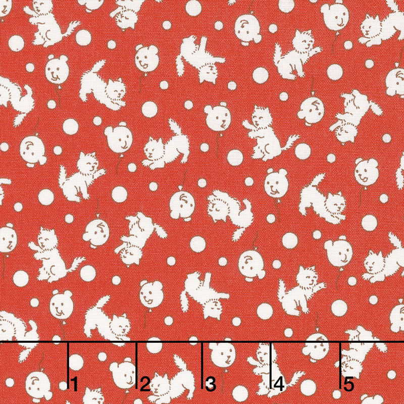 Storybook Sleepytime - Teddybear Balloons Red Yardage