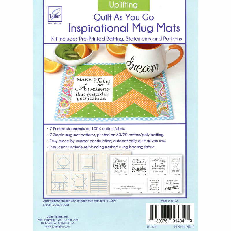Uplifting Quilt As You Go Inspirational Mug Mats Kit June Tailo...