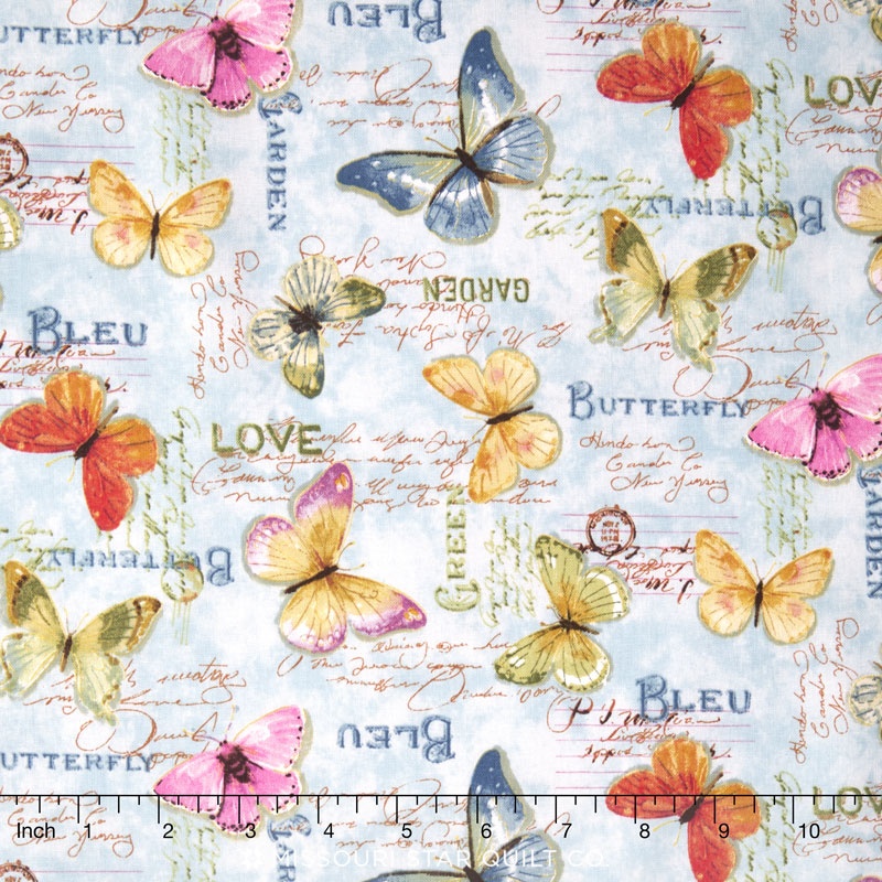 Rainbow Seeds - Butterflies Blue Yardage