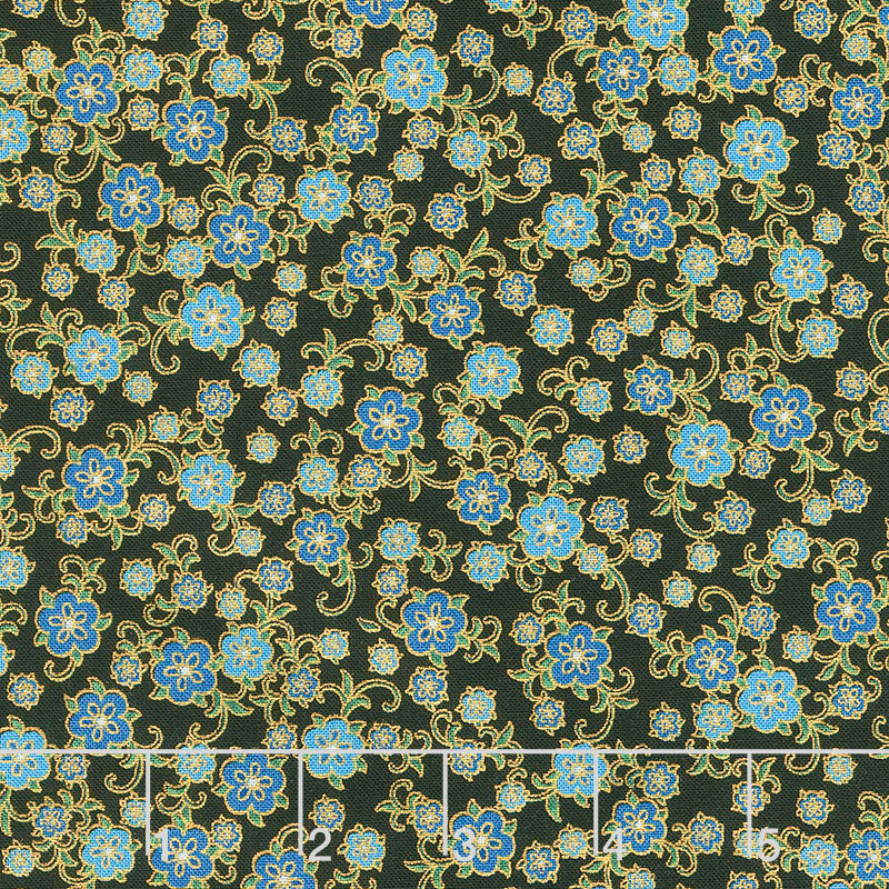 Florentine Garden - Floral Blue Metallic Yardage