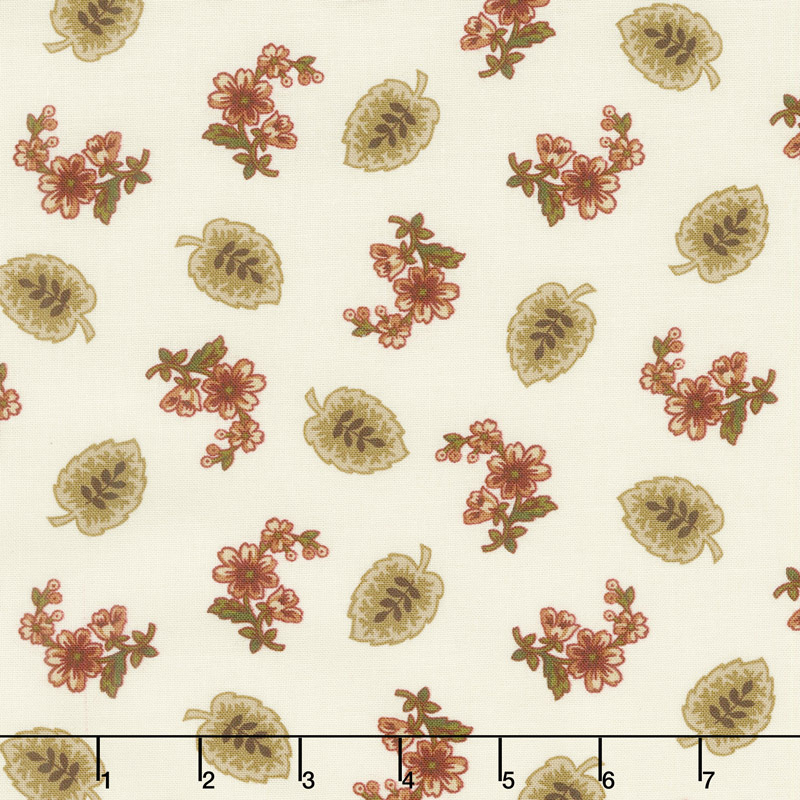 Buttermilk Blossoms - Leaf & Spray Toss Cream Yardage