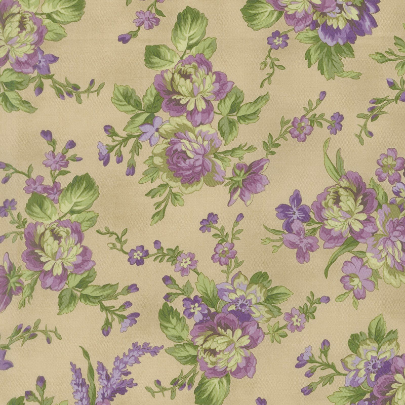 Aubergine - Floral Bouquets Antique Yardage