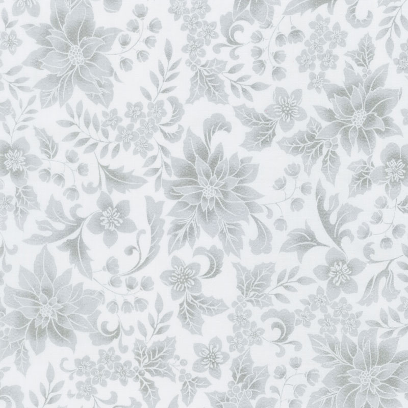 Holiday Flourish 12 - Scarlet Poinsettia Grey Yardage