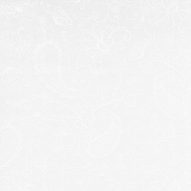 Scarlet Romance - Focal Floral with Paisley White on White Yardage