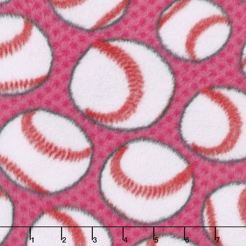 Fleece Novelty Prints - Baseballs Pink Yardage