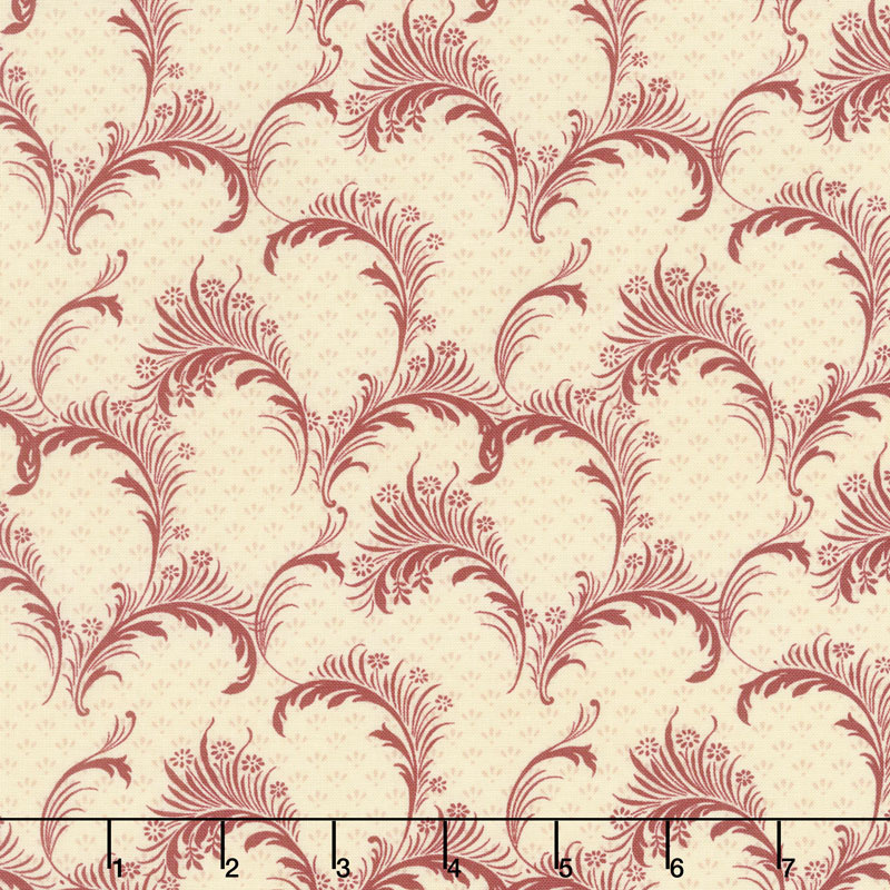 Bricolage - Plumes Ivory Red Yardage
