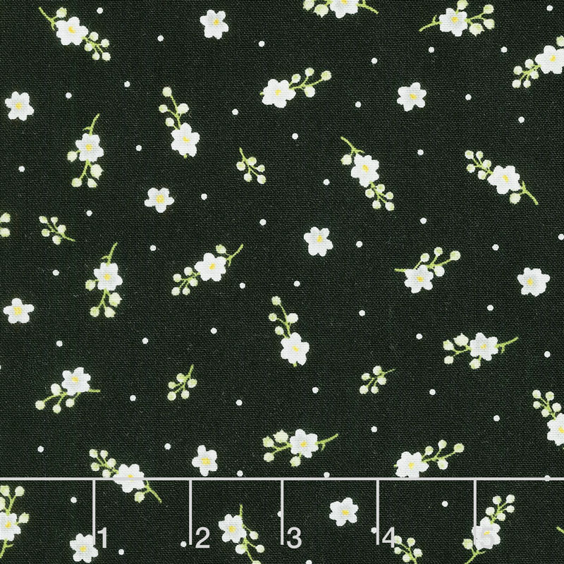 Greenery - Lily Buds Black Border Yardage