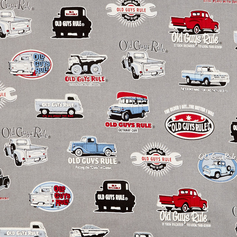 Old Guys Rule - Trucks Charcoal Yardage