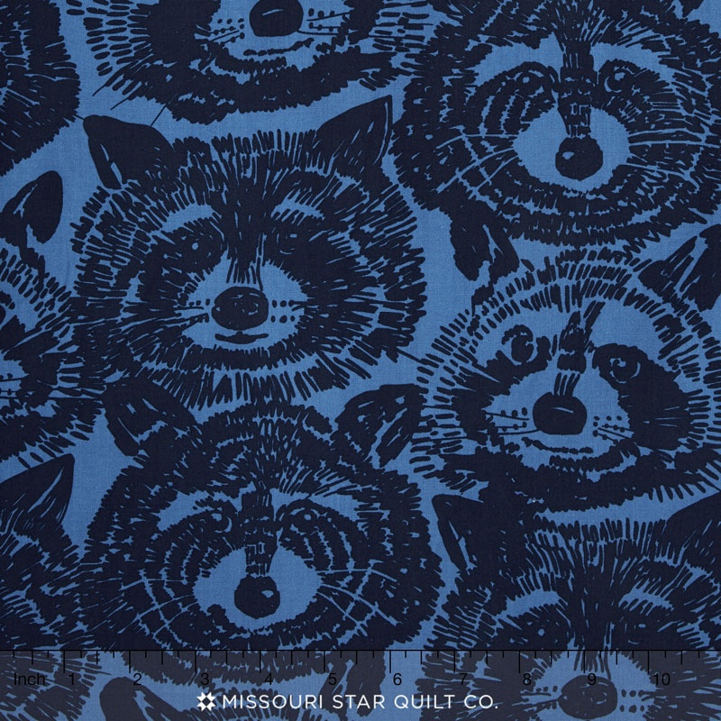 Nicole's Prints - Rocky Raccoon Blue Yardage