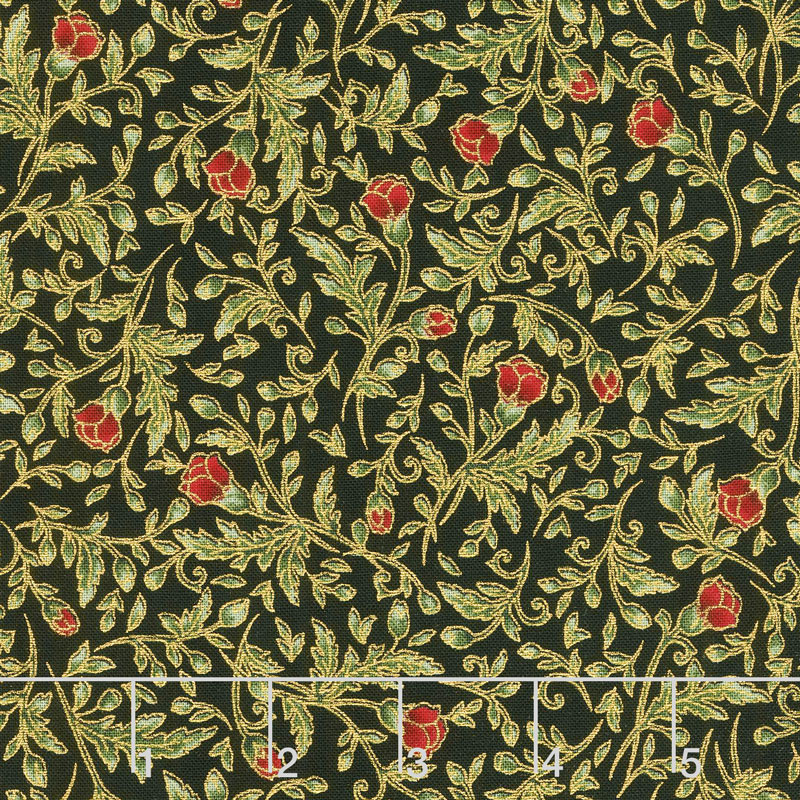 Gilded Blooms - Flowers Poppy Metallic Yardage