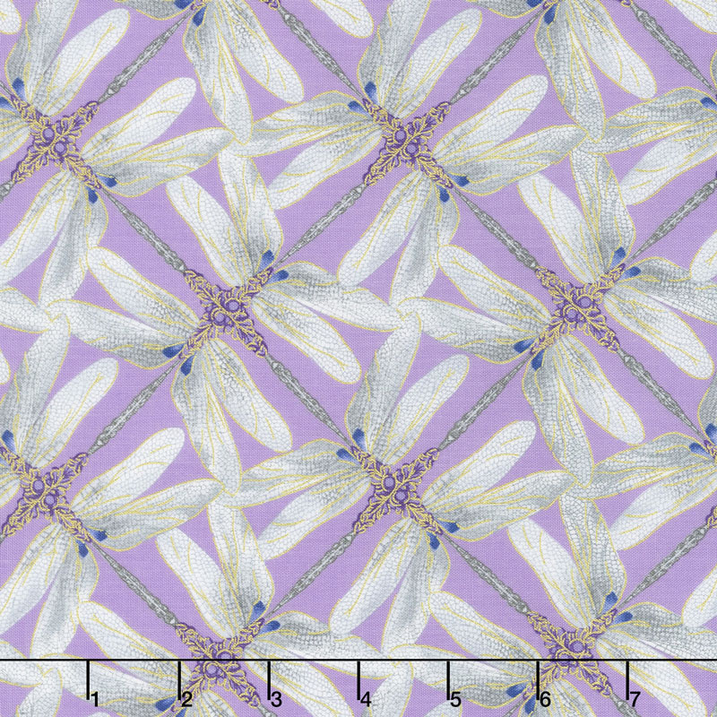 Dragonfly Dance - Purple Pinwheel Geometric Lavender Gray Metallic Yardage