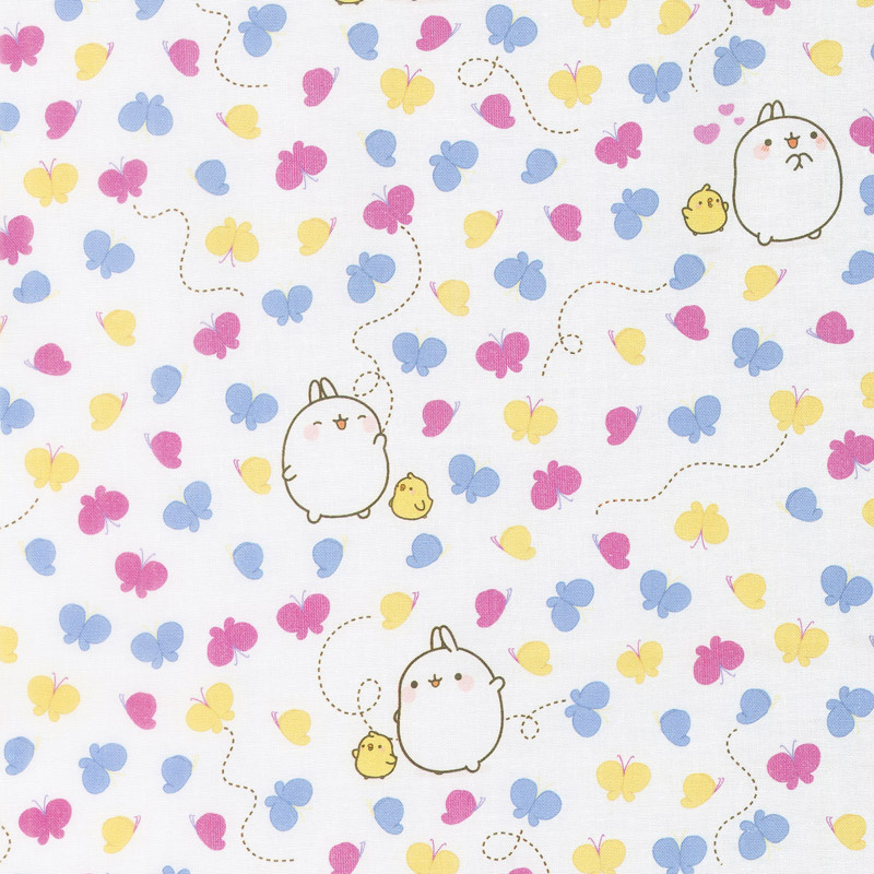 Molang - Butterflies White Yardage