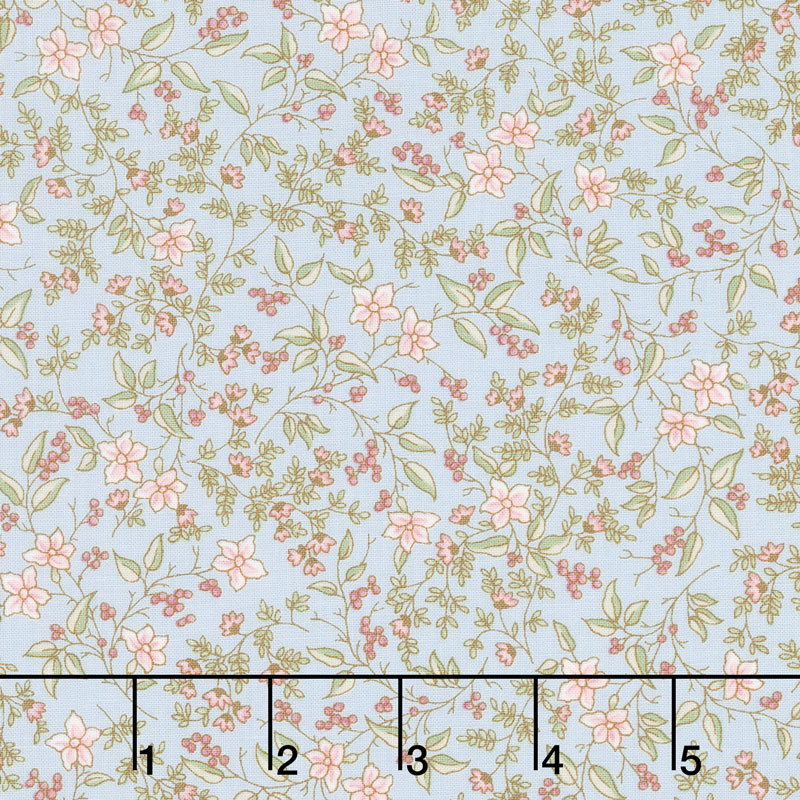 Eaton Place - Flowers and Vines Blue Yardage