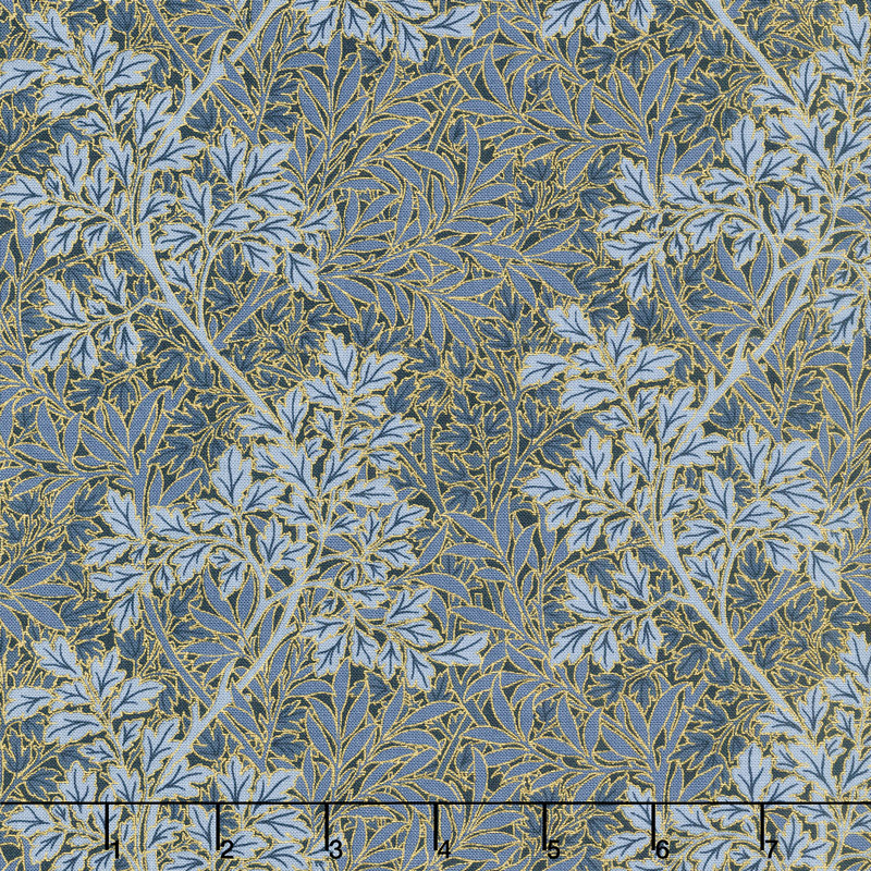 Morris Holiday 1899 - Foliage Indigo Metallic Yardage
