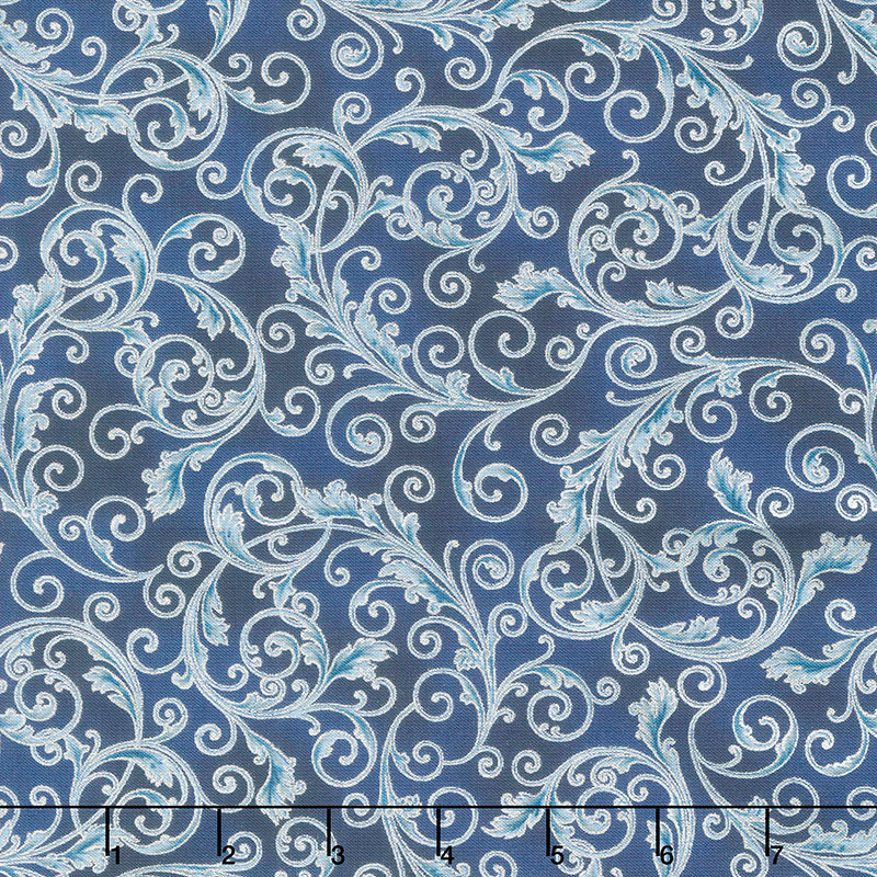 Holiday Flourish 13 - Blue Scrolls Navy Metallic Yardage