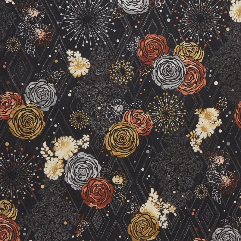 Shiny Objects - Precious Metals Adornment Radiant Rose Gold with Black Glitter Yardage