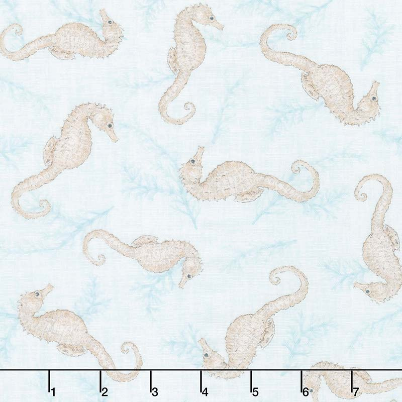 Coastal Wishes - Seahorse Toss Blue Yardage