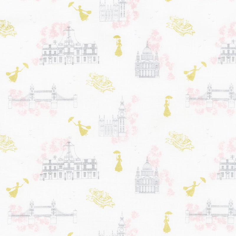 Mary Poppins - Toile White Metallic Yardage