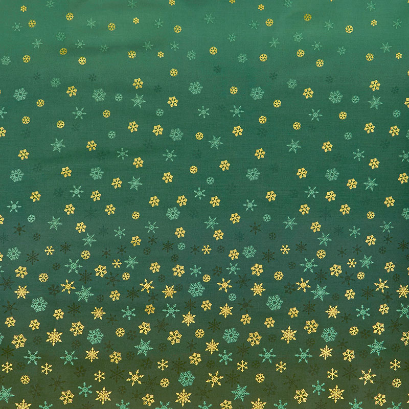 Ombre Snowflake - Ombre Snowflake Green Metallic Yardage