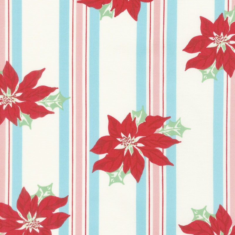 Sweet Christmas - Poinsettia Stripe Coolmint Yardage