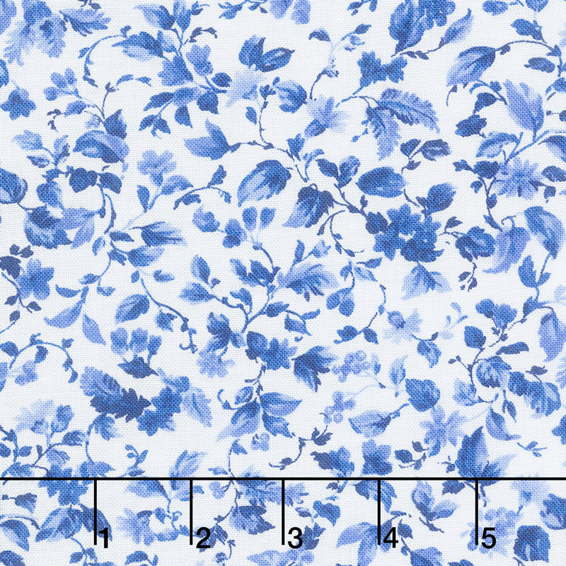 Summer Breeze VI - Flowers & Vines Blue Yardage