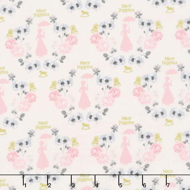 Mary Poppins - Damask White Metallic Yardage