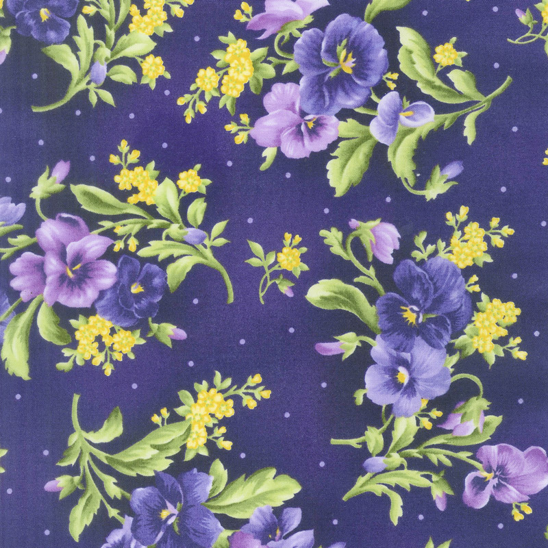 Emma's Garden - Pansy Bouquets Dark Purple Yardage