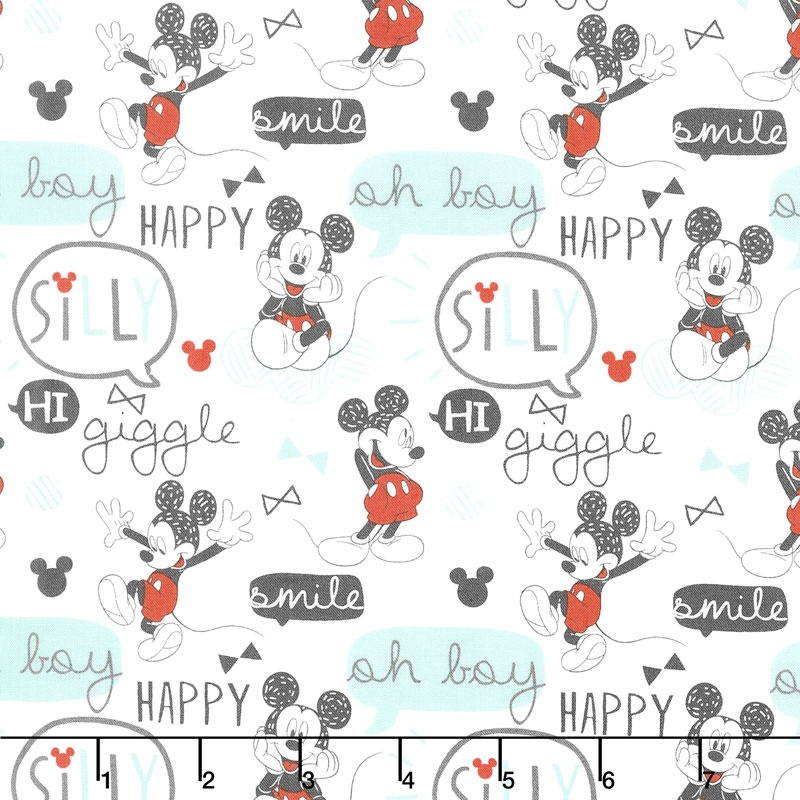 Mickey Mouse - Oh Boy! White Yardage