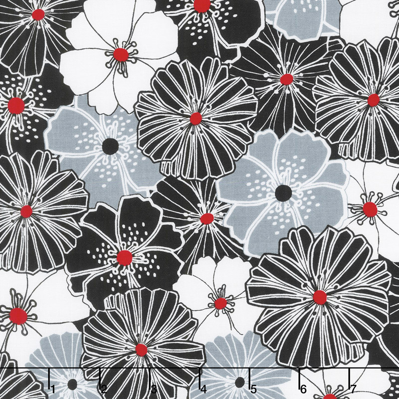 Cherry Twist - Packed Poppies Gray/Cherry Yardage