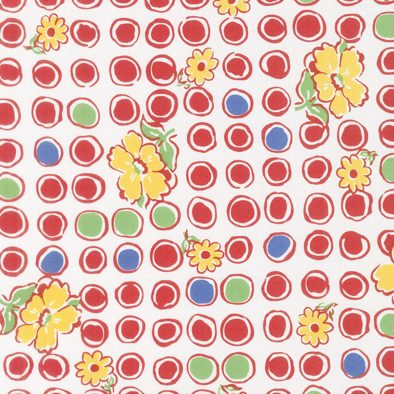 Feed Sacks: Red Rover - Bubbles & Blooms Ruby Off White Yardage