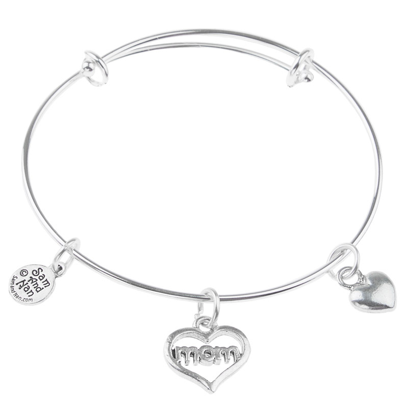 I Love Mom Charm Bangle Bracelet - Size Medium