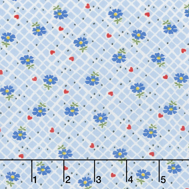 Sugar Sack - Floral Check Blue Yardage