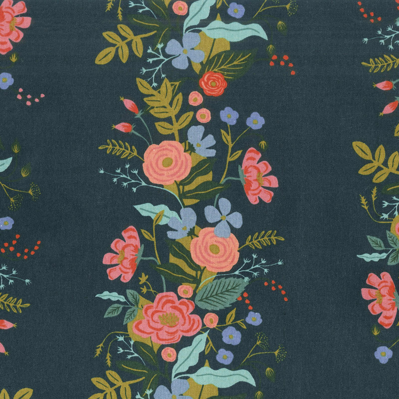 English Garden - Garden Vines Navy Linen Canvas Yardage