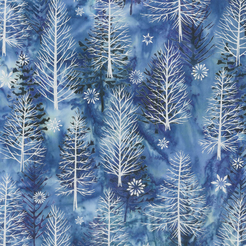 Artisan Batiks - Northwoods 8 Trees Winter Metallic Yardage