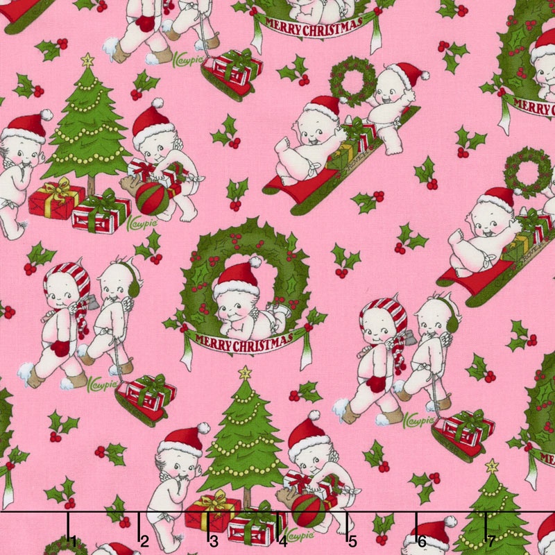 Kewpie Christmas - Christmas Main Pink Yardage