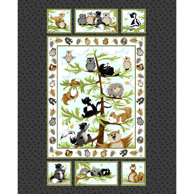 Woodland Friends - Woodland Friends Quilt Dark Grey Panel