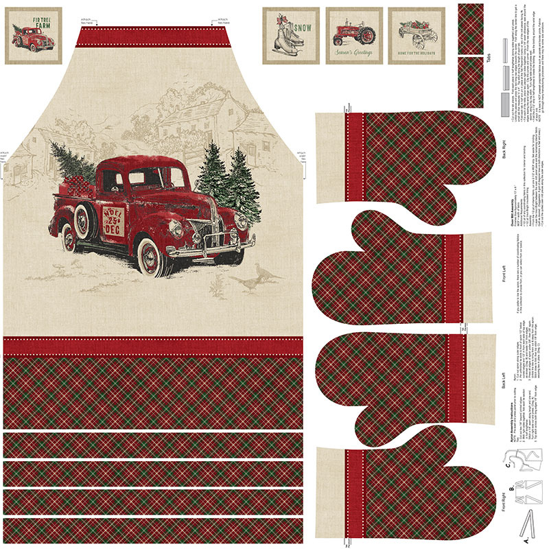 Vintage Christmas - Apron and Oven Mitt Digitally Printed Panel