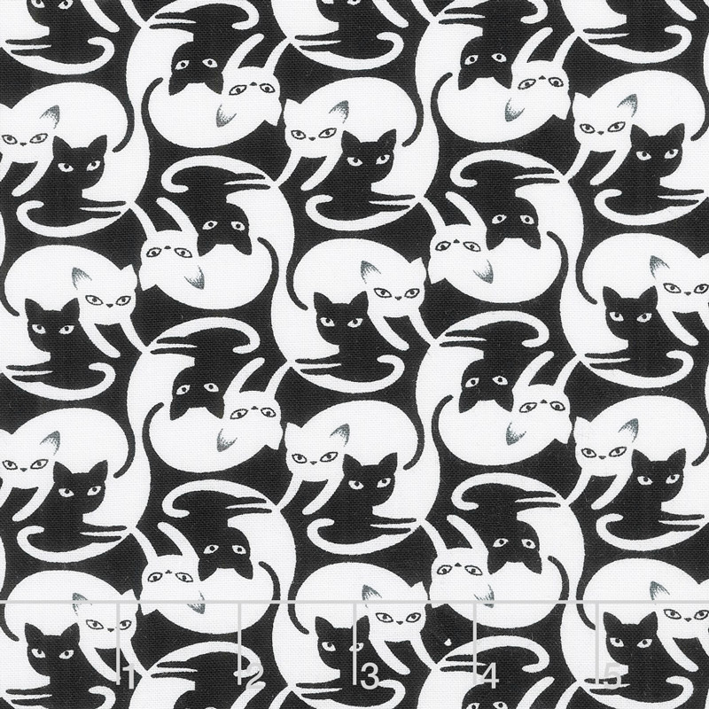 Cats - Intertwined Cats Black Yardage