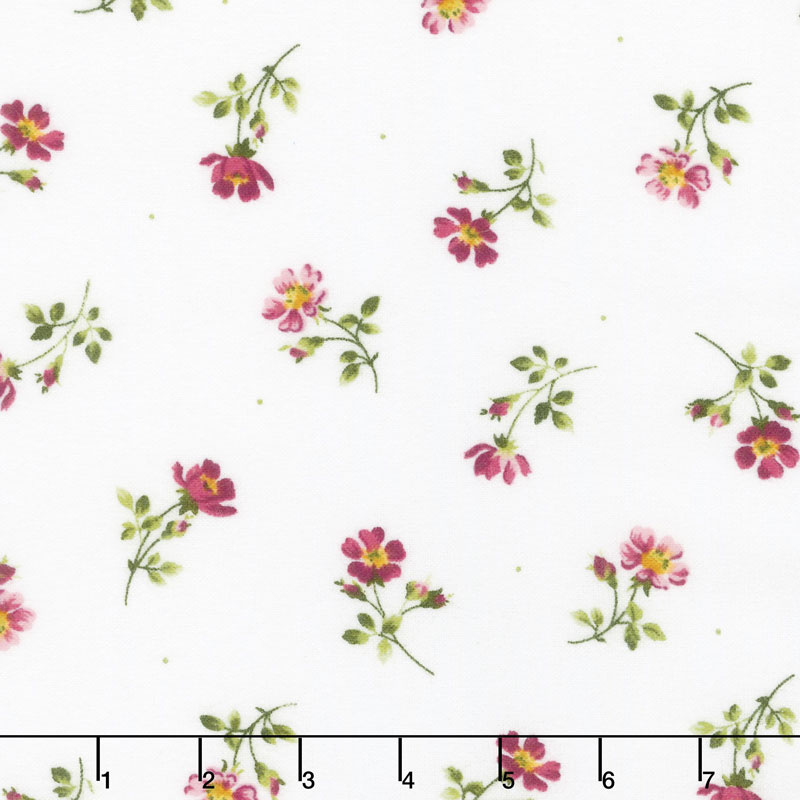 Wild Rose - Single Flowers Winter White Flannel Yardage