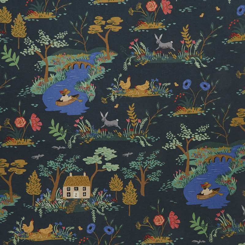 English Garden - Garden Toile Dark Linen Canvas Yardage