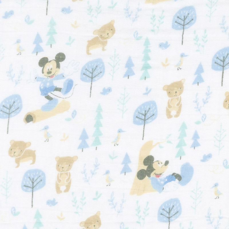 Cotton Muslin Double Gauze - Mickey Little Bear Blue Yardage