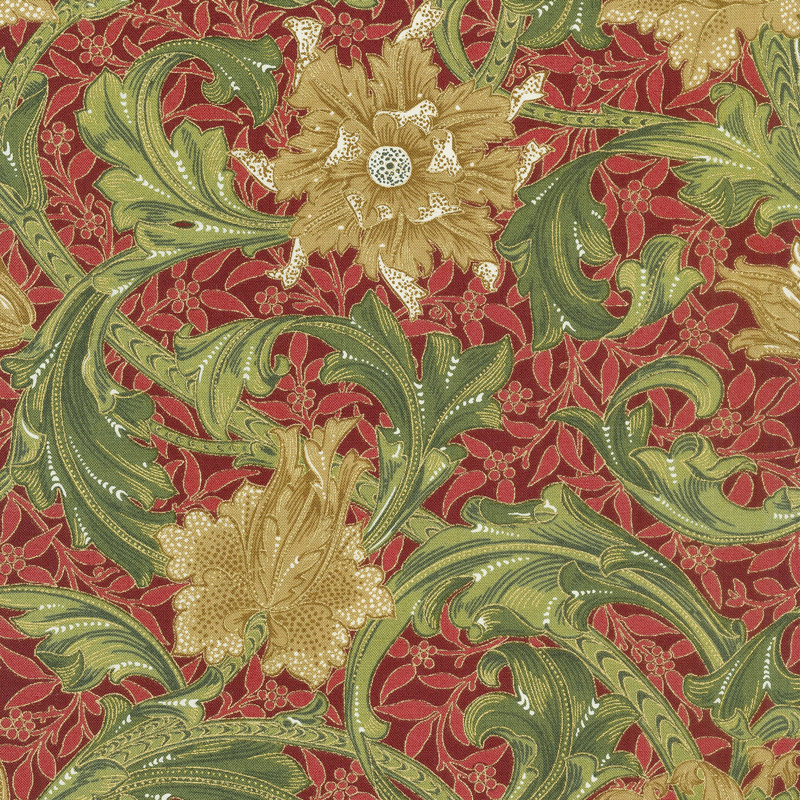 Morris Holiday 1905 - Single Stem Crimson Metallic Yardage
