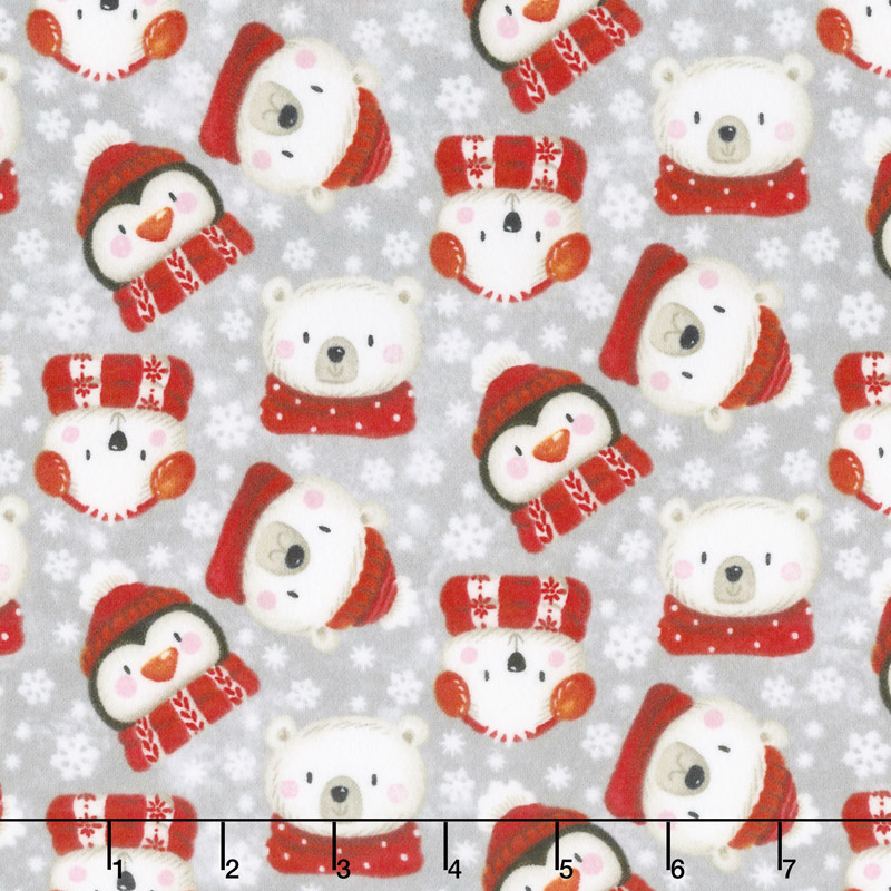 Below Zero Flannel - Tossed Portraits Gray Yardage