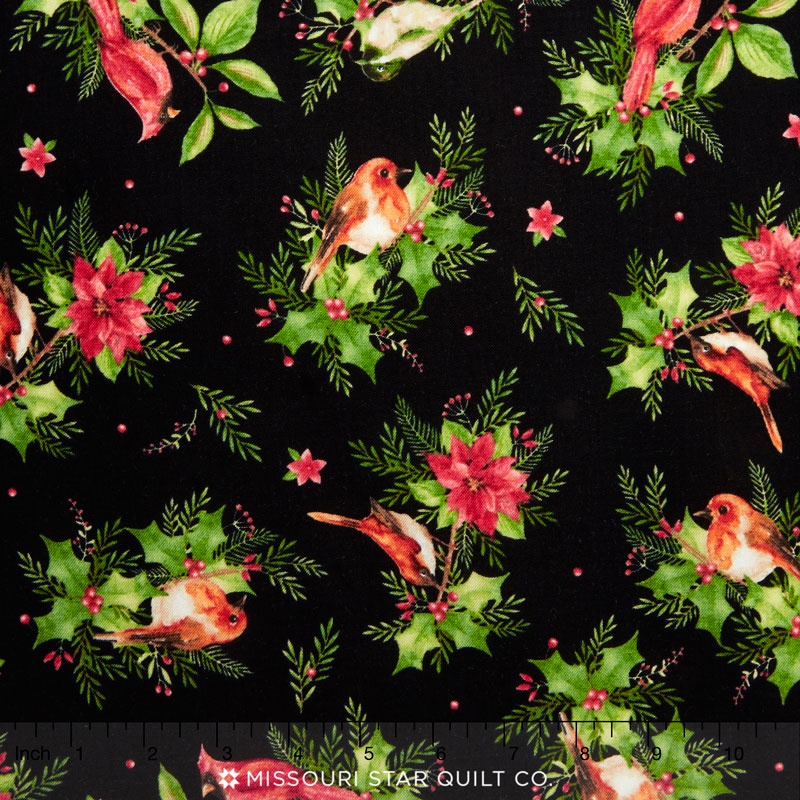 Songbird Christmas - Songbirds Black Yardage
