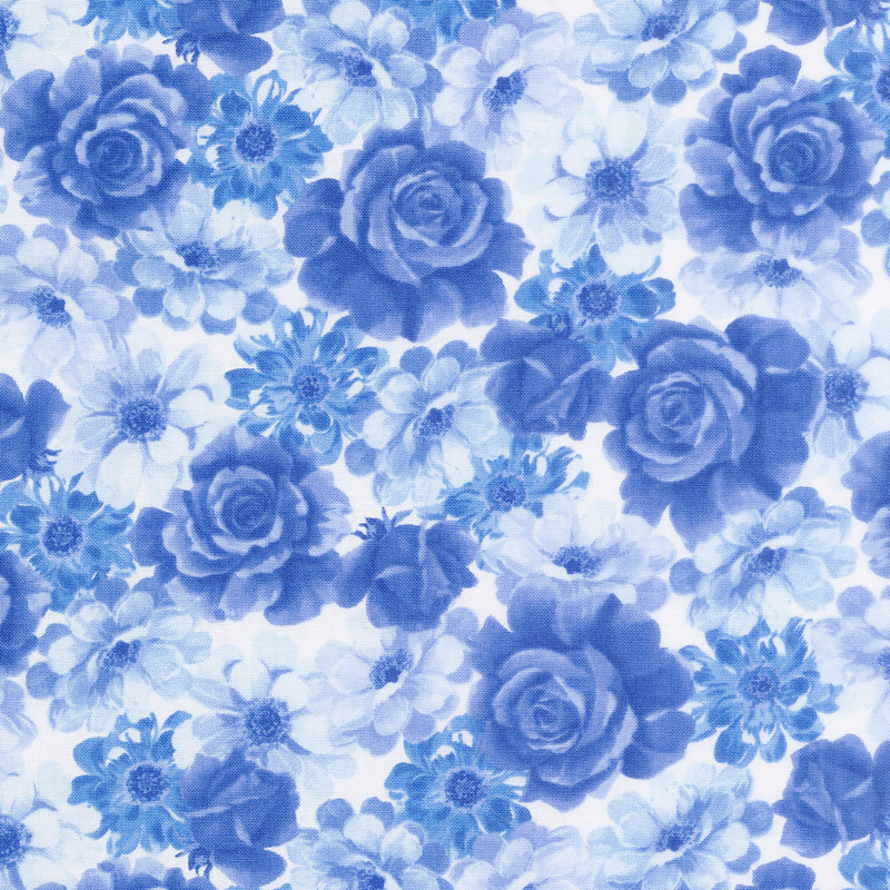 Summer Breeze VI - Packed Floral Blue Yardage