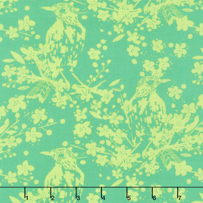 Painted Garden - Bird Songs Jade Yardage