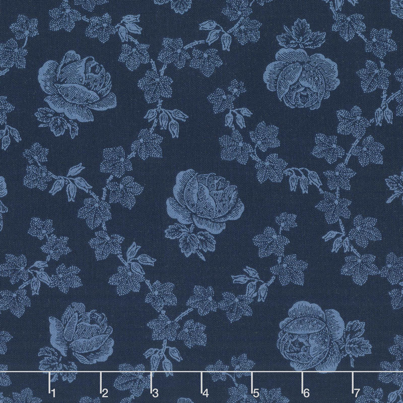 Abigail Blue - Trellis Rose Navy Blue Yardage